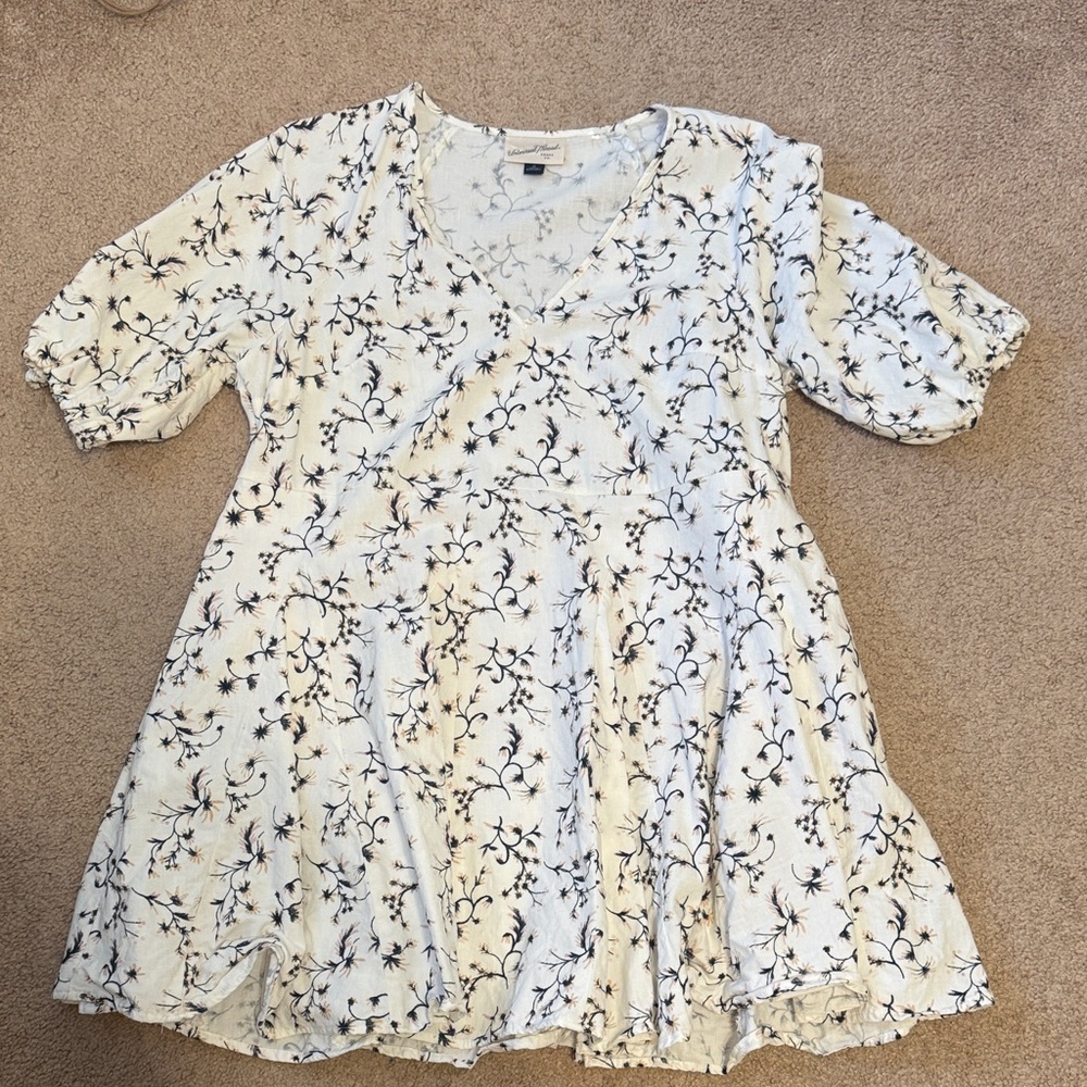 Universal Thread Cream Mini Dress with Black Floral Print and Brown Accents